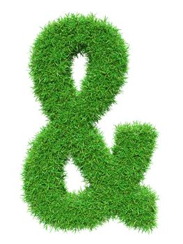Green grass ampersand, isolated on white background. 3D illustration