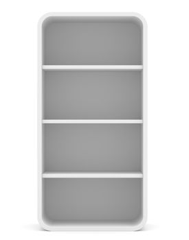 Empty rounded retail shelves. Front view. Template. 3D Illustration, Isolated on white