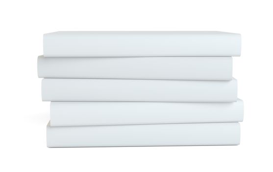 Collection of blank white books on white background. 3d illustration