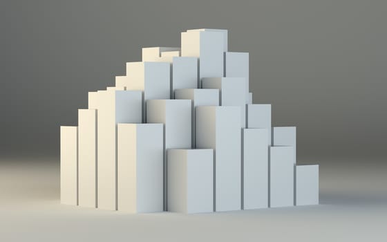 Abstract 3d illustration of white boxes and gray background. Template for design