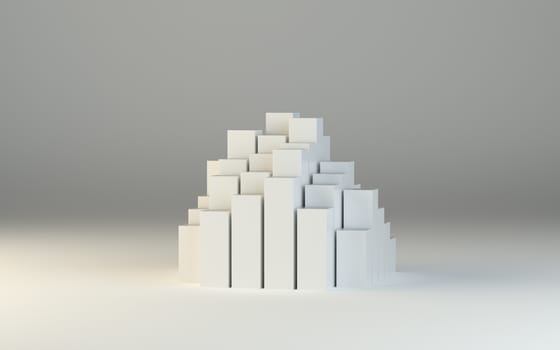 Abstract 3d illustration of white boxes and gray background. Template for design