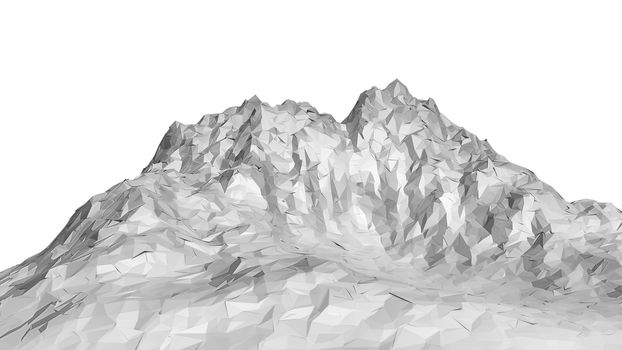 White abstract polygonal mountain. 3D Illustration. Isolated on white