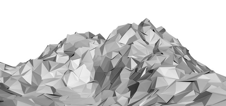 White abstract polygonal mountain. 3D Illustration. Isolated on white