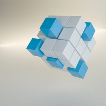 Abstract background with cubes and glowing line. 3D illustration. Template for your design