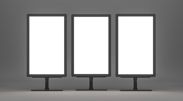 Blank advertising billboards, public information boards. 3D illustration