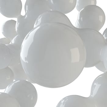 Abstract group of white spheres on white background. 3D Illustration