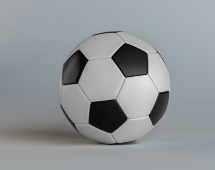 Classic soccer ball. 3D Illustration. Gray gradient studio background