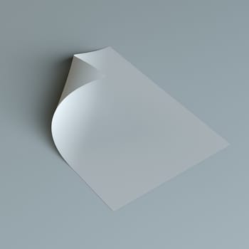 Empty paper sheet on gray studio background. 3D Illustration