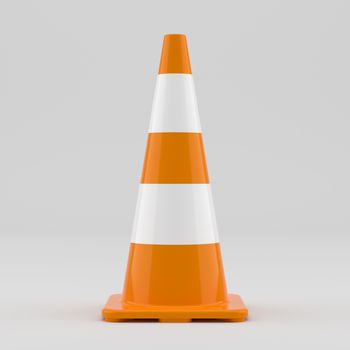 3D illustration of traffic cone. On gray background