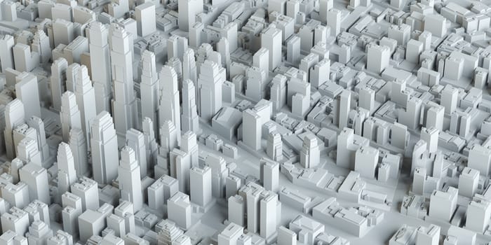 White City Buildings, Aerial View. 3D Illustration