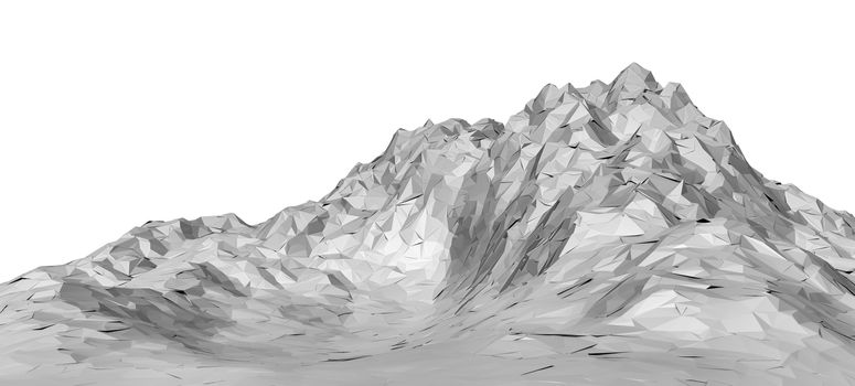 White abstract polygonal mountain. 3D Illustration. Isolated on white