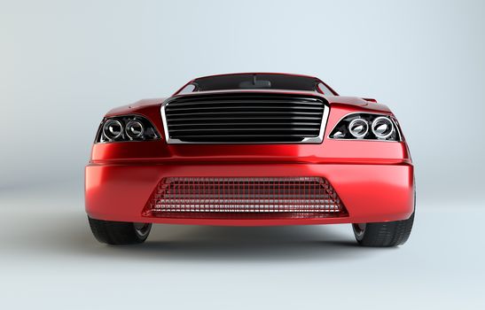 Brandless Generic Red Car. Studio Background. 3d Rendering