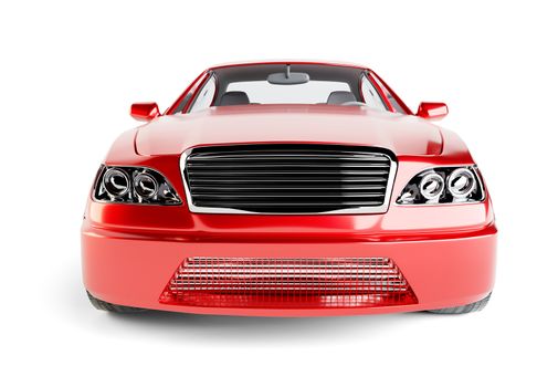 Brandless Generic Red Car. Side View. Isolated On White Background. 3D Illustration