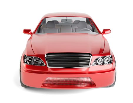 Brandless Generic Red Car. Side View. Isolated On White Background. 3D Illustration