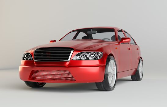 Brandless Generic Red Car. Studio Background. 3d Rendering