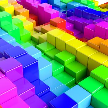 Abstract background of multi-colored cubes. 3D Illustration