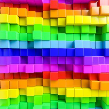Abstract background of multi-colored cubes. 3D Illustration