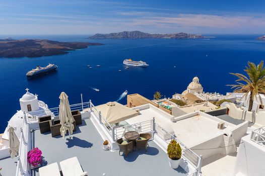 Luxury decks and patios of Fira, Santorini, Greece