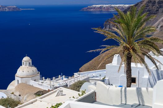 Luxury decks and patios of Fira, Santorini, Greece