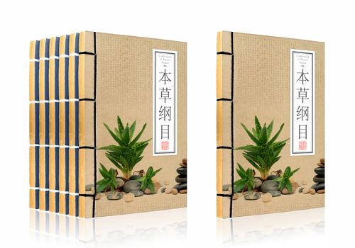 Ancient Chinese medical books  (clipping path) isolated on white background