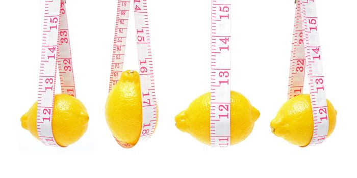 Lemon and Tape measures isolated on white background