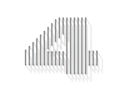Silver, steel wire font. Number FOUR 4 with vertical shadows. 3D render illustration isolated on white background