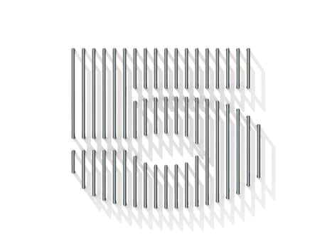 Silver, steel wire font. Number FIVE 5 with vertical shadows. 3D render illustration isolated on white background