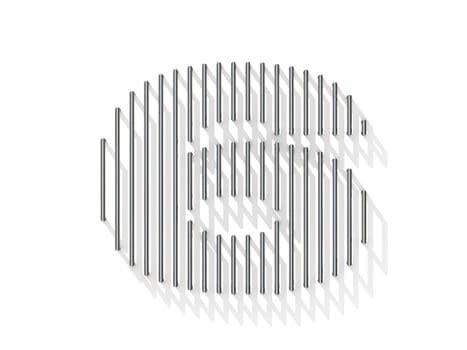 Silver, steel wire font. Number SIX 6 with vertical shadows. 3D render illustration isolated on white background