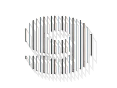 Silver, steel wire font. Number NINE 9 with vertical shadows. 3D render illustration isolated on white background