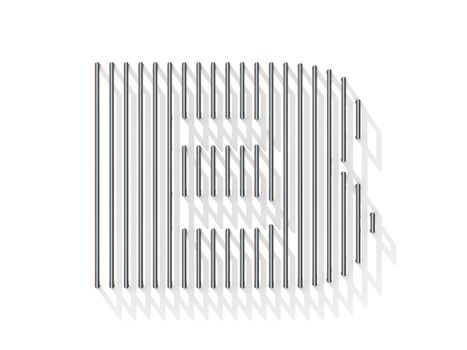 Silver, steel wire font. Letter B with vertical shadows.  3D render illustration isolated on white background