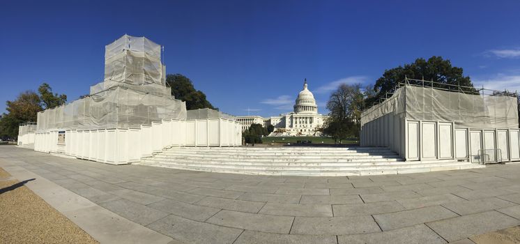 panoramic view of Capitol Hill in Washington during renovation for the new Presidente in October 2016