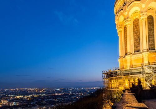 View over a city with a cathedral