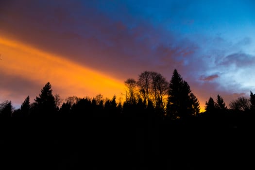 orange and purple sky with silhouette foreground