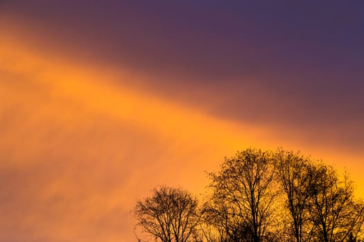 orange and purple sky with silhouette foreground