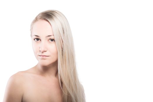 Studio portrait of beautiful caucasian girl with blond hair