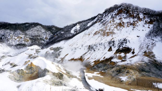 Noboribetsu onsen snow winter national park in Jigokudani, Hokkaido, Japan