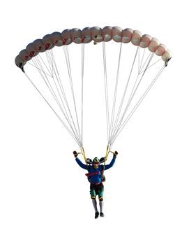 extreme sport skydiver closeup on a white background