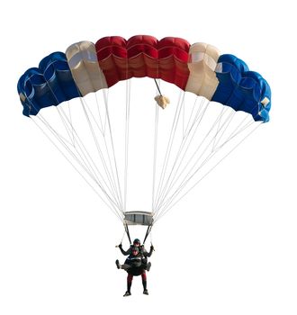 extreme sport skydiver closeup on a white background