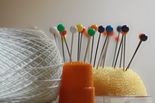 thimble and thread pins tailor tool macro shot