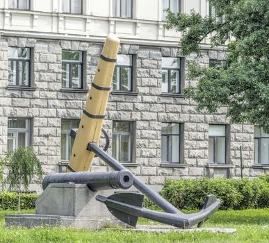 anchor and ship's gun at the Military Training and Research Center in St. Petersburg