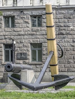 anchor and ship's gun at the Military Training and Research Center in St. Petersburg