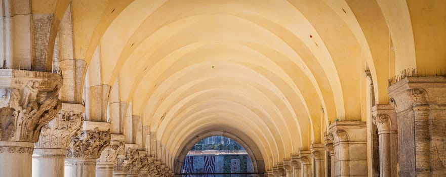 Venice, Italy. Detail of Palazzo Ducale Gallery prospective.