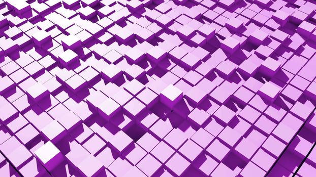 Abstract surface of moving cubes. 3D rendered