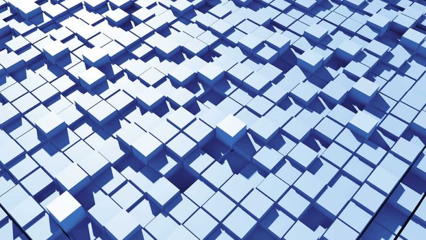Abstract surface of moving cubes. 3D rendered