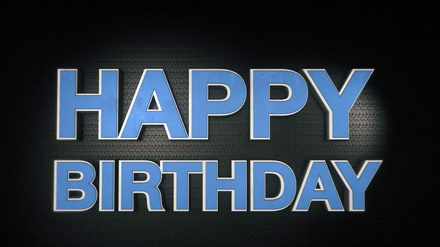 Metal 3D text Happy Birthday with reflection and light