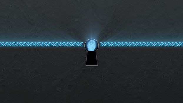 Security concept: fingerprint in the keyhole and technology element. Cybersecurity.