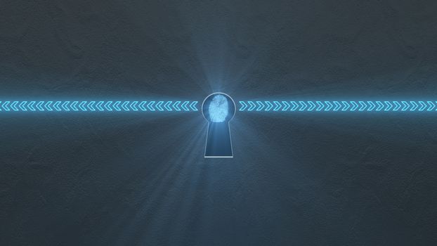 Security concept: fingerprint in the keyhole and technology element. Cybersecurity.