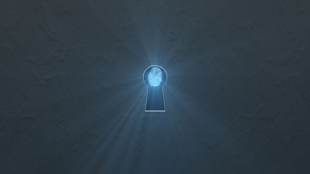 Security concept: fingerprint in the keyhole and technology element. Cybersecurity.