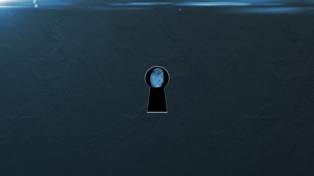 Security concept: fingerprint in the keyhole and technology element. Cybersecurity.