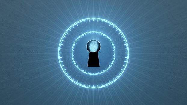 Security concept: fingerprint in the keyhole and technology element. Cybersecurity.